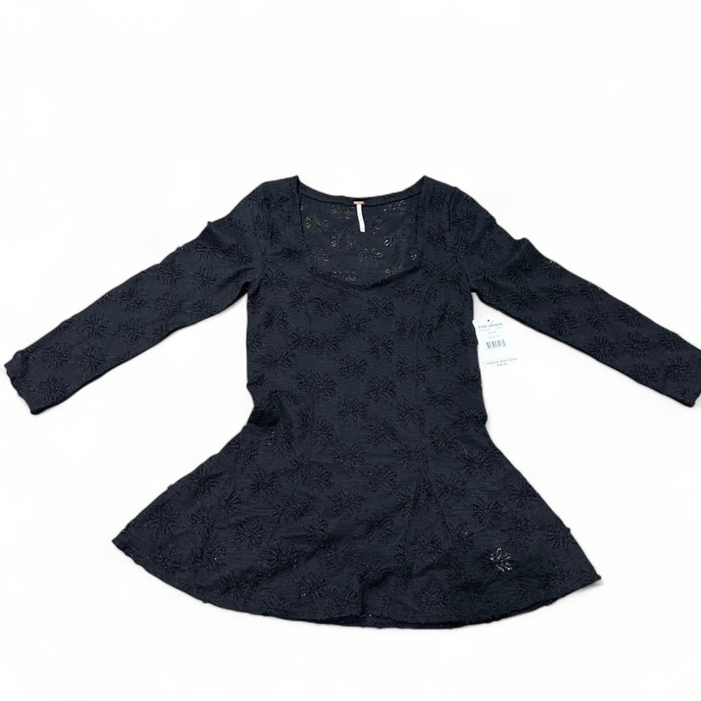 NWT Free People Black Lace Long Sleeve Top Size Medium